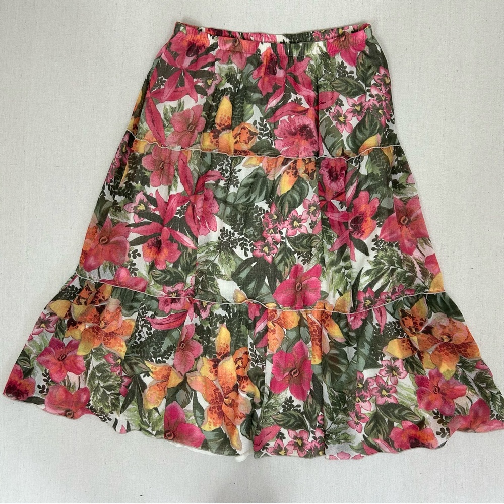 Alfred Dunner Vintage Multicolored Pink and Orange Bubble Midi Skirt